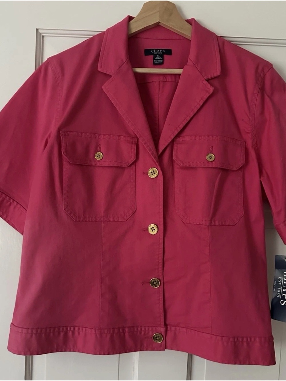 Chaps Pink Button-Front Short Sleeve Utility jacket short sleeve. NEW XL